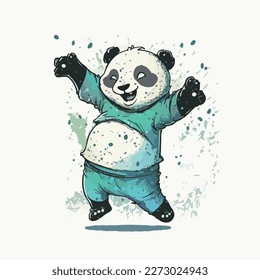 Cute dancing panda. Funny and happy dancing panda. Vector graphics. Illustration for a child. Smiling, cheerful and cuddly little animal.