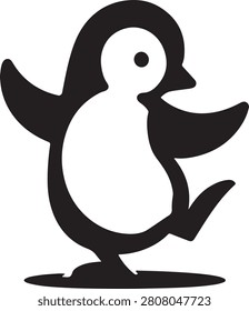 Cute Dancing Penguin Icon Simple Happy Animal Mascot

