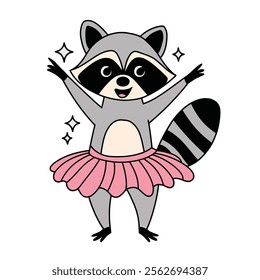 Cute Dancing Raccoon in Tutu Illustration