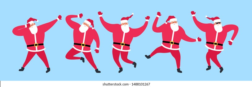 cute dancing santa claus set vector illustration merry christmas