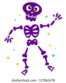 Cute dancing skeleton isolated on white