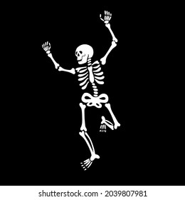 Cute dancing skeleton on a black background. Vector illustration