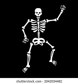 Cute dancing skeleton on a black background. Vector illustration