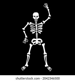 Cute dancing skeleton on a black background. Vector illustration