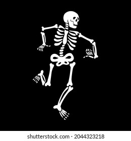 Cute dancing skeleton on a black background. Vector illustration