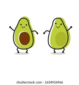 Una pareja de aguacate sonriente bailando lindo aislada en un fondo blanco. Ilustración del vector
