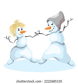 Hombres de nieve bailando a la ligera en invierno