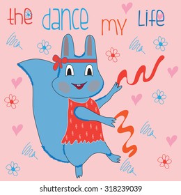 cute dancing squirrel with hearts and flowers vector illustration