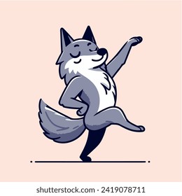cute dancing wolf cartoon character mascot