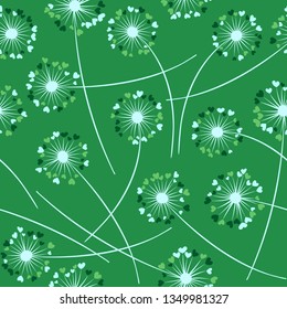 Cute dandelion blowing vector floral seamless pattern. Simple flowers with heart shaped petals. Dandelion herbs meadow flowers floral pattern design. Meadow blossom fabric print.