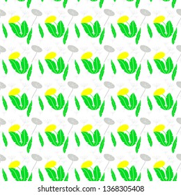 
cute dandelion and leaves seamless pattern