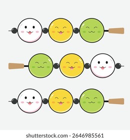 Cute dango eat icon set. Japanese sweet cake cartoon dessert icons illustration