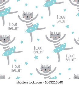 Cute dansing cats seamless pattern for scrapbook paper, wrapping paper