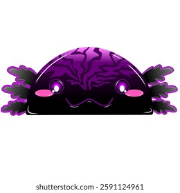 cute dark axolotl vector design, drawing cartoon axolotl face, drawing Salamander face easy and simple full color for kids