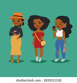 cute dark black skin girls with various fashion style