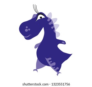 Cute dark blue dinosaur. Cartoon dino. Vector illustration.