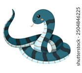 Cute dark blue snake. Colorful suffocating reptile. Chinese New Year symbol. Funny snake character isolated on white background. Vector illustration for card, sticker, calendar.