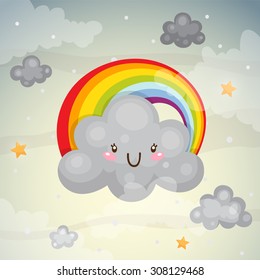 Cute dark cloud and rainbow, children's illustration, vector.