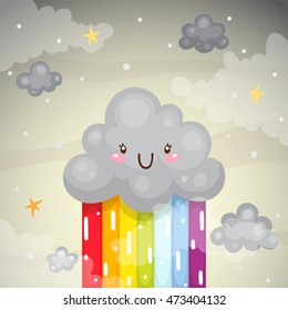 Cute dark cloud with a rainbow, children's illustration, vector.