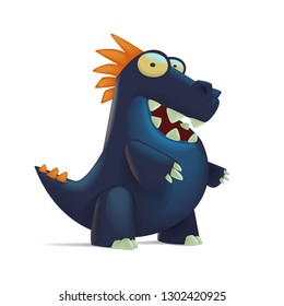 Cute dark dragon with yellow eyes.Cartoon llustration.