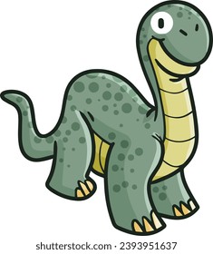Cute dark green brachiosaurus smiling cartoon illustration