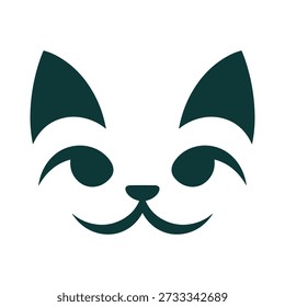 Un lindo icono de cara de gato verde oscuro con orejas y ojos