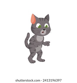 Cute Dark Grey Tabby Cat Cartoon Looking Surprised or Confused Vector Illustration