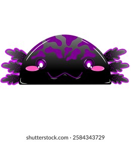 cute dark Salamander vector design, cartoon Salamander face, drawing Salamander face. Cute Salamander melanoid vector design. Cute axolotl vector