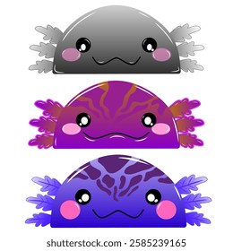 cute dark Salamander vector design, cartoon Salamander face, drawing Salamander face. Cute axolotl vector design. Cute axolotl vector set