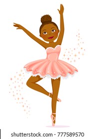 Cute dark skinned ballerina dancing