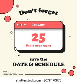 Ilustración vectorial de calendario de fecha y programación para eventos, reuniones y otros 
