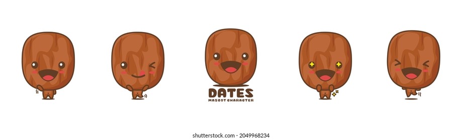 cute dates cartoon mascot, fruit vector illustration, with different facial expressions and poses, isolated on white background