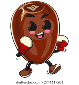 cute dates fruit mascot character practicing boxing wearing boxing glove, isolated vector illustration, work of hand drawn