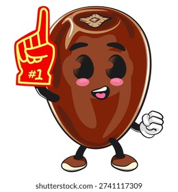 cute dates fruit mascot character raise foam finger, isolated vector illustration, work of hand drawn