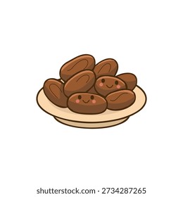 Cute Dates Fruit Plate Illustration for Ramadan and Islamic Theme