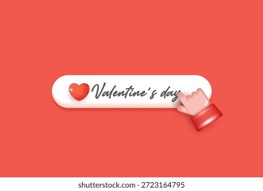 Botón lindo del día de San Valentín con el icono rojo del corazón y el Hacer clic del cursor de la mano, ilustración mínima 3D en el fondo pastel, concepto del amor para UI, Anuncio del Web, interfaz del App, promoción romántica.
CATEGORÍA 1