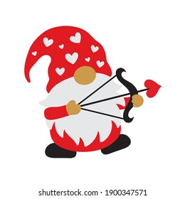 Cute Valentines’ day cupid gnome shooting heart arrow vector illustration.