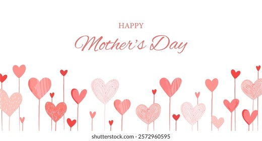 A Cute Mother’s Day Design Featuring Hand-Drawn Colorful Hearts in Pink and Red