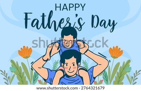 Cute Father’s Day family vector art featuring father and son together	