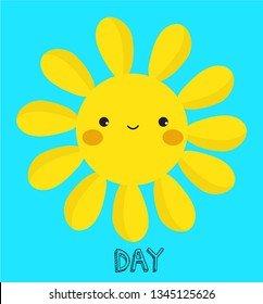 Cute Day with funny smiling cartoon characters of Sun. Vector illustration
