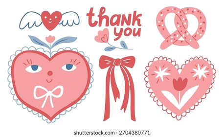 Cute Valentine’s Day hand drawn collection. Love heart clipart. Vector valentines illustration