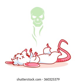 Cute dead white mouse. Poisoned rodent. Vector cartoon character on white background.