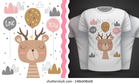 Cute dear - idea for print t-shirt. Hand draw