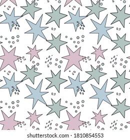 
Cute dear pattern for textiles. Delicate colors for baby fabrics, wallpapers, packaging, pajamas, pillows. Drawing from multi-colored stars.