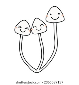 Cute death cap mushrooms Halloween cartoon character illustration. Hand drawn kawaii style line art design, isolated vector. Kids seasonal print element, trick or treat, autumn holiday party