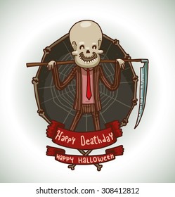 Cute death with a scythe in a frame, vector