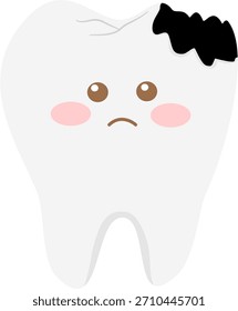 Ilustração de desenho animado de dente decaído bonito com expressão facial