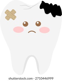 Cute decayed tooth cartoon illustration with facial expression
