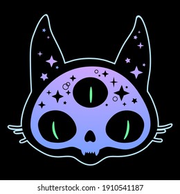 cute decorated with bright stars mystical cat head