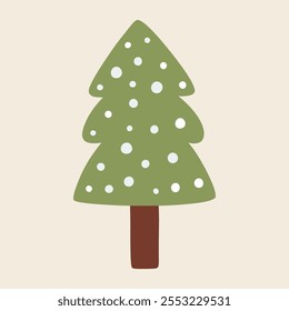 Lindo árbol de Navidad decorado aislado en un fondo blanco. Vector dibujado a mano ilustración plana. Perfecto para diseños de vacaciones, tarjetas, decoraciones, logotipo. 